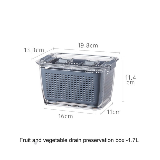 Kitchen Glass Storage Box with Plastic Dividers and Bottom Drain